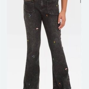 Cat & Jack Black Flare Jeans with Colorful Flower Accents